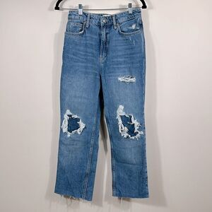 We the Free Boyfriend Distressed Ripped High Rise 100% Cotton Women Jean Size 27